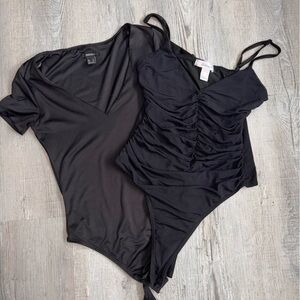 3/30$ Women’s Bodysuit Duo - Solid & Ruched (msg before buying)